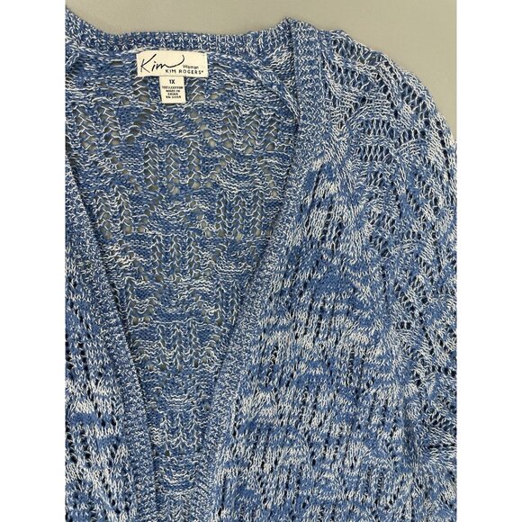 Kim Rogers Cardigan Sweater Open Front Crochet Knit 3/4 Sleeve Blue Womens 1X - Picture 4 of 10